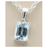 Emerald Cut Blue Topaz Solitaire Pendant