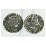 (2) 1937 & 38 AU Mercury Silver Dimes