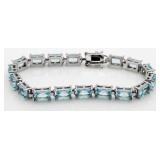 Emerald Cut 22.50 ct Blue Topaz Tennis Bracelet