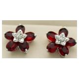 Beautiful Ruby Flower Earrings