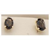 Oval Smoky Quartz Solitaire Earrings