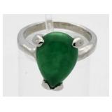 Pear Cut Green Diposide Solitaire Ring