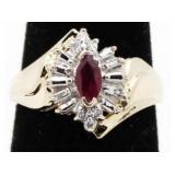 10kt Gold Ruby & Baguette Diamond Ring