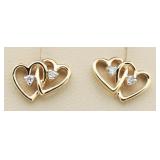 14kt Gold Double Heart Diamond Earrings