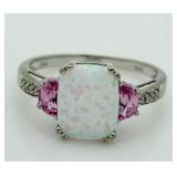 10kt Gold Opal, Pink Tourmaline & Diamond Ring