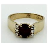 14kt Gold Genuine Garnet & Diamond Ring