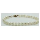 14kt Gold Genuine 7" Pearl Bracelet