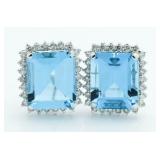 14kt Gold 14.50 ct Blue Topaz & Diamond Earrings