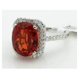 14kt Gold 7.99 ct Orange Sapphire & Diamond Ring