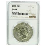 1922 MS62 Peace Silver Dollar