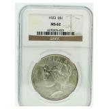 1923 MS62 Peace Silver Dollar