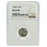 1940-D MS64 FB  Mercury Silver Dime