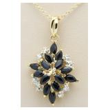 Genuine 3.44 ct Sapphire & Diamond Accent Pendant