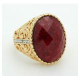 Genuine 23.50 ct Red Quartz Solitaire Ring