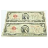 (2) Series of 1928 C & D Red Seal $2 Bank Notes