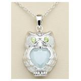 White Opal & Peridot Owl Pendant