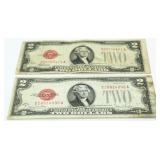 (2) Series of 1928 F & G Red Seal $2 Bank Notes