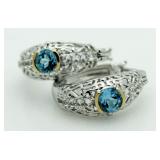 Beautiful Blue Topaz Filligree Designer Earrings