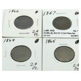 (4) 864, 65, 66 & 67 2 Cent Piece Set