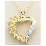 Genuine Citrine & Diamond Accent Heart Pendant