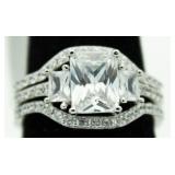 Emerald Cut 2.00 ct White Topaz 3 Pc Bridal Set