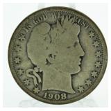 1908-O Barber Silver Half Dollar