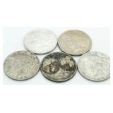 (5) Peace Silver Dollars