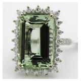 14kt Gold 16.00 ct Green Amethyst & Diamond Ring