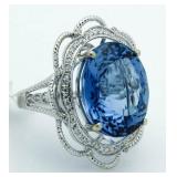 14kt Gold Oval 27.84 ct Blue Topaz & Diamond Ring