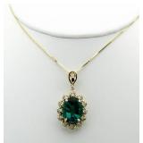 14kt Gold 6.01 ct Emerald & Diamond Pendant