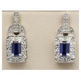 10kt Gold Genuine Sapphire & Diamond Earrings