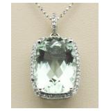 Cushion Cut 7.02 ct Green Amethyst & Diam. Pendant