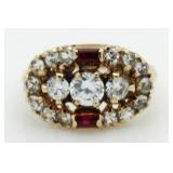 10kt Gold Vintage Style White Topaz & Ruby Ring