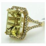 14kt Gold 15.23 ct Lemon Citrine & Diamond Ring