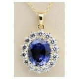 Oval 6.80 ct Blue & White Sapphire Pendant