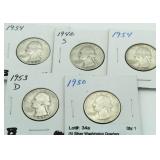 (5) Silver Washington Quarters