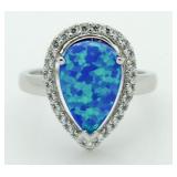 Pear Cut Australian Blue Opal Dinner Ring