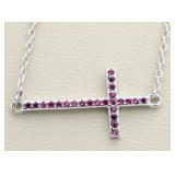 Sideways Cross Pink Sapphire Necklace