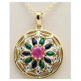 Genuine Ruby, Emerald & Sapphire Pendant