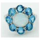 Quality Opal & Blue Topaz Dinner Ring