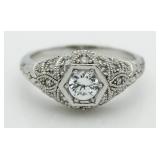 Antique Style White Sapphire Filligree Ring