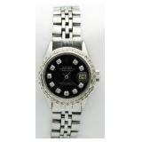 Ladies Oyster Date Black Dial Diamond Rolex Watch