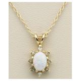 14Kt Gold Fire Opal & Diamond Pendant