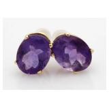 14Kt Gold Oval Amethyst Earrings