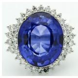 14kt Gold Oval 35.89 ct Sapphire & Diamond Ring