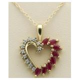 14Kt Gold Ruby & Diamond Heart Pendant