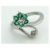 18kt Gold European Emerald & Diamond Childs Ring