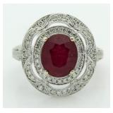 14kt Gold Oval 5.74 ct Ruby & Diamond Ring