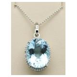 Oval 8.92 ct Genuine Blue Topaz & Diamond Pendant