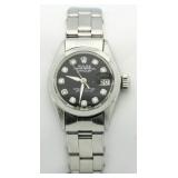 Ladies Oyster Date Black Diamond Dial Rolex Watch